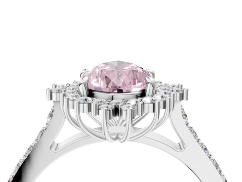 White gold Fancy Pink Pear Cut Cut Diamond Sunburst Halo Engagement Ring with Pavé Band_16