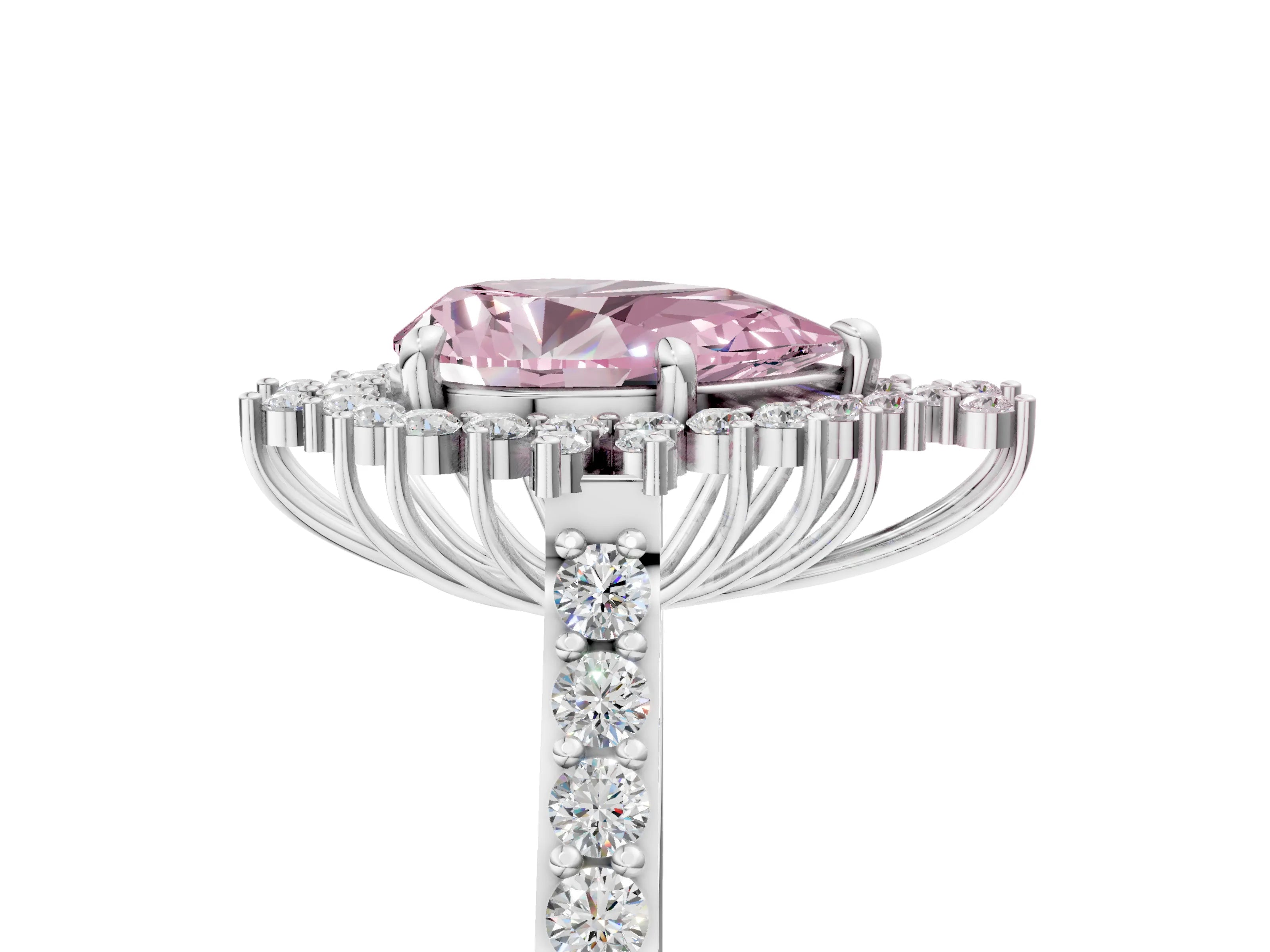 White gold Fancy Pink Pear Cut Cut Diamond Sunburst Halo Engagement Ring with Pavé Band_17