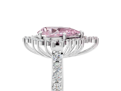 White gold Fancy Pink Pear Cut Cut Diamond Sunburst Halo Engagement Ring with Pavé Band_17