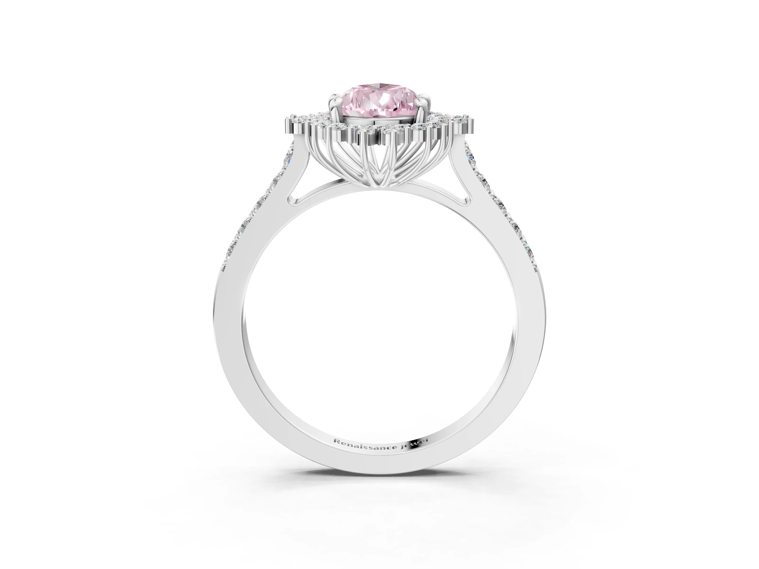 White gold Fancy Pink Pear Cut Cut Diamond Sunburst Halo Engagement Ring with Pavé Band_3