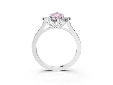 White gold Fancy Pink Pear Cut Cut Diamond Sunburst Halo Engagement Ring with Pavé Band_3