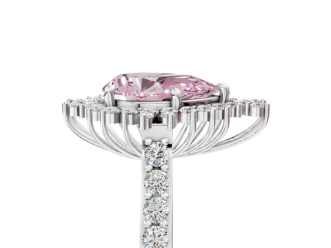 White gold Fancy Pink Pear Cut Cut Diamond Sunburst Halo Engagement Ring with Pavé Band_5