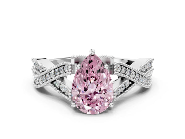 Platinum Pear-Shaped Graduated Pave Twist Engagement Ring Setting for Fancy Pink Center