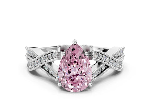 White gold Fancy Pink Pear Cut Cut Diamond Twisted Band with Milgrain Pave Setting and Four-Prong Setting_12