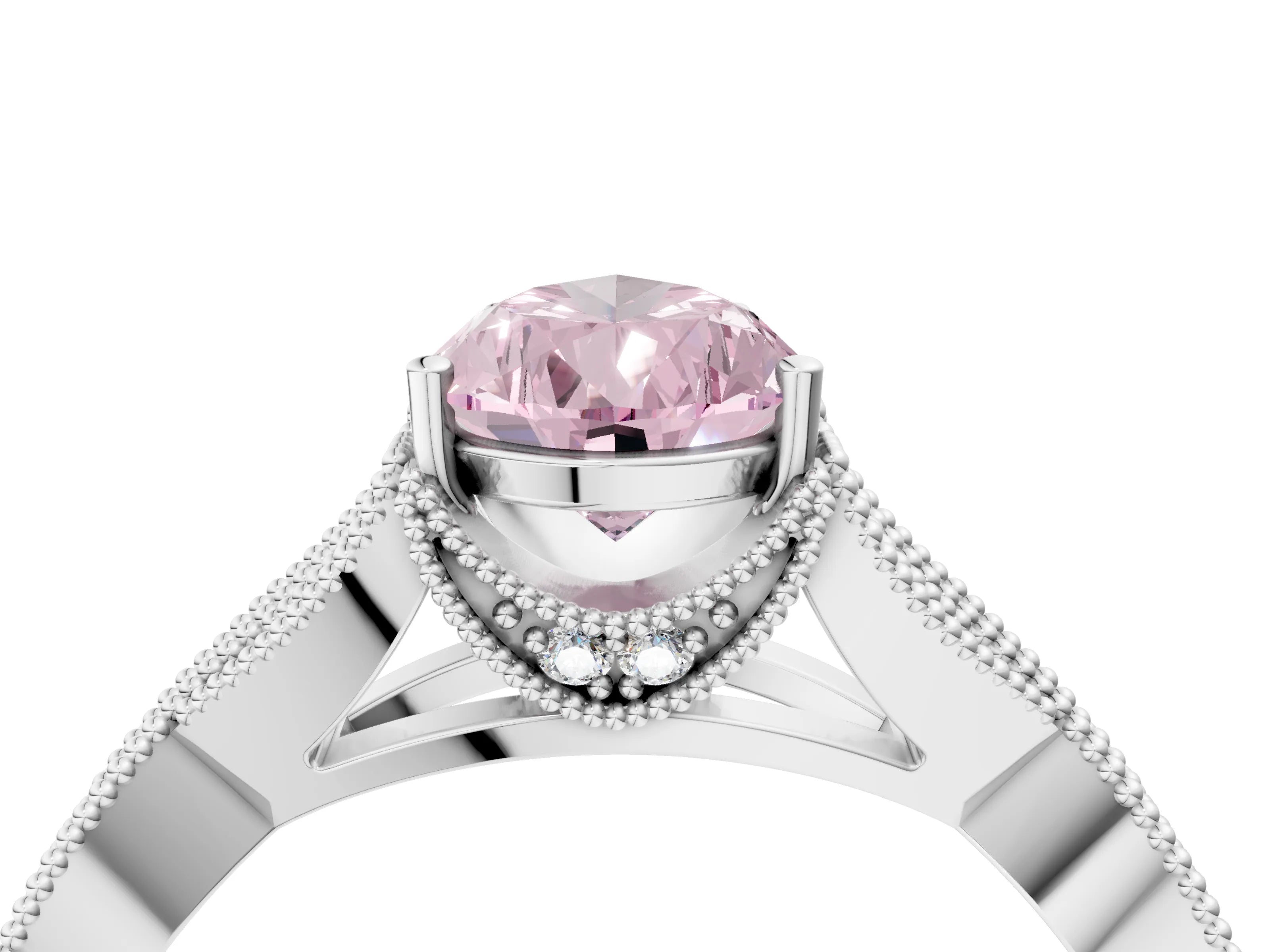White gold Fancy Pink Pear Cut Cut Diamond Twisted Band with Milgrain Pave Setting and Four-Prong Setting_16