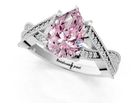 White gold Fancy Pink Pear Cut Cut Diamond Twisted Band with Milgrain Pave Setting and Four-Prong Setting_1