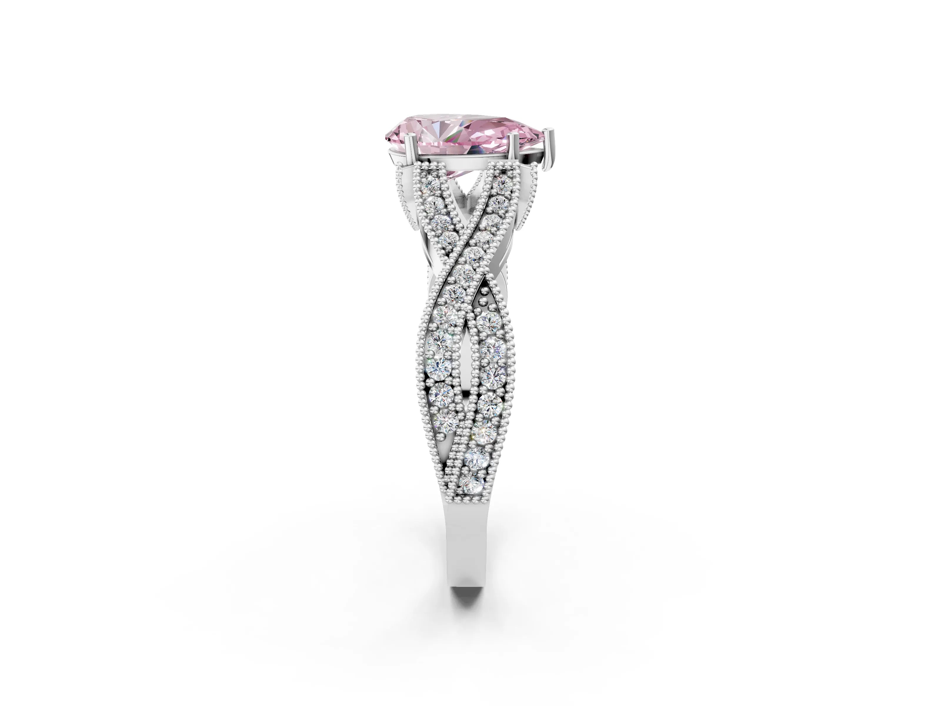 White gold Fancy Pink Pear Cut Cut Diamond Twisted Band with Milgrain Pave Setting and Four-Prong Setting_2
