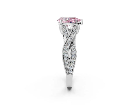 White gold Fancy Pink Pear Cut Cut Diamond Twisted Band with Milgrain Pave Setting and Four-Prong Setting_2