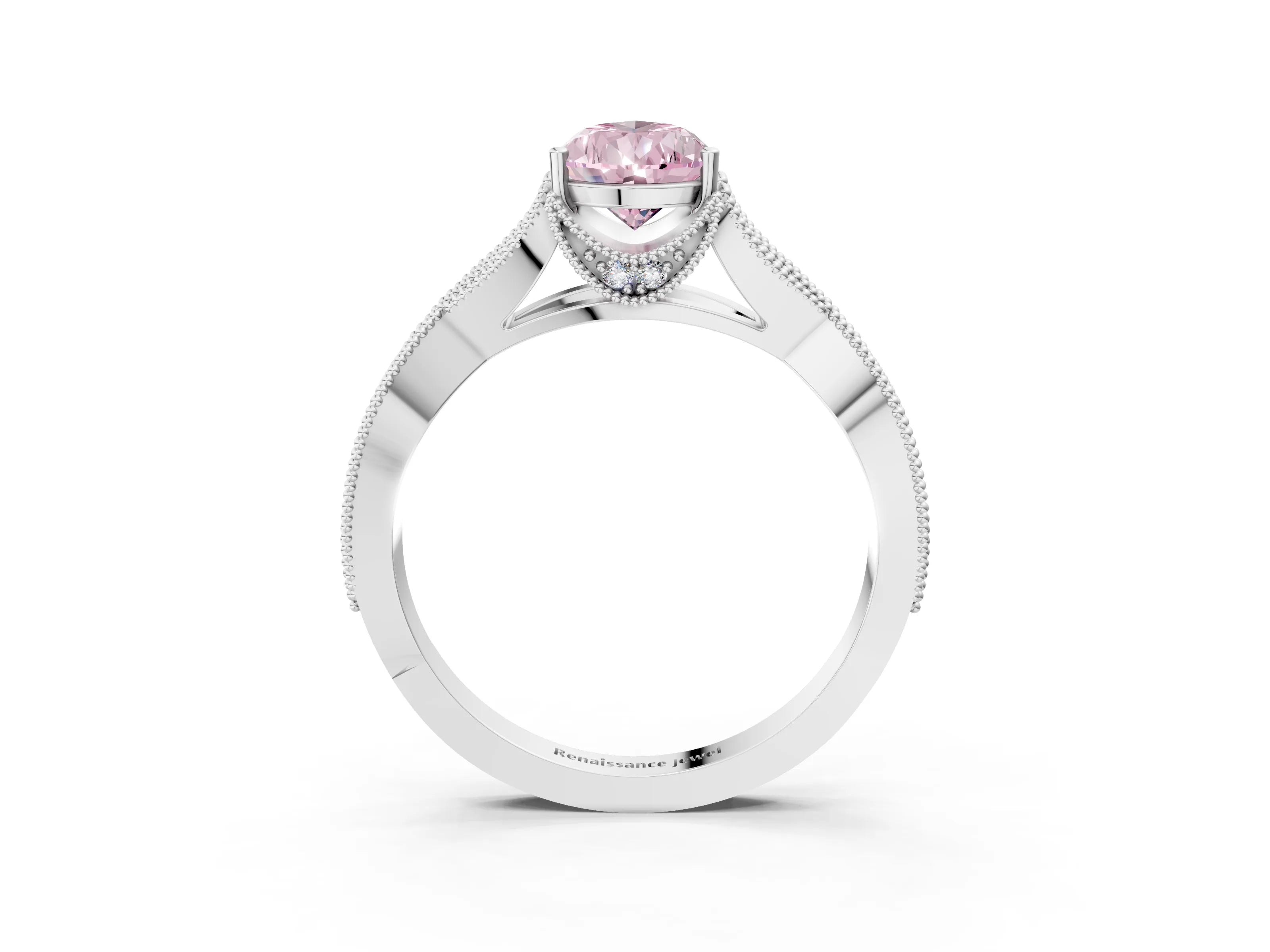 White gold Fancy Pink Pear Cut Cut Diamond Twisted Band with Milgrain Pave Setting and Four-Prong Setting_3