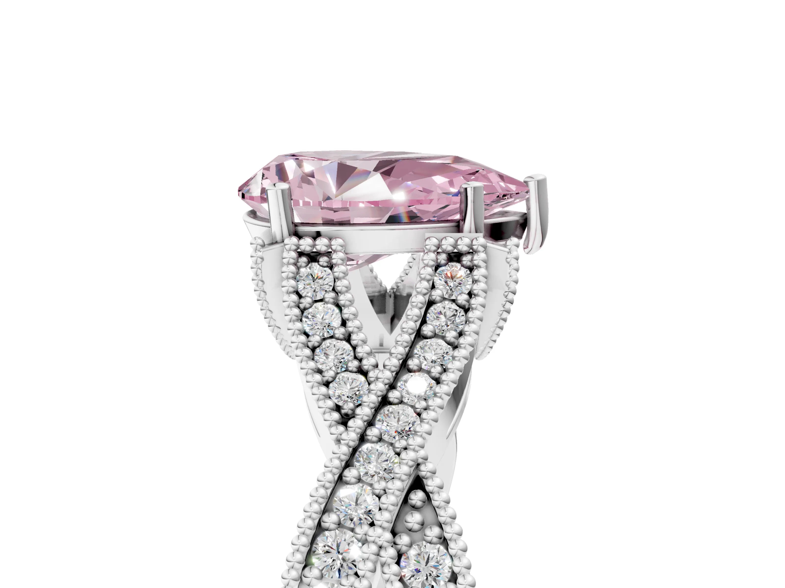 White gold Fancy Pink Pear Cut Cut Diamond Twisted Band with Milgrain Pave Setting and Four-Prong Setting_5