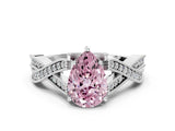 White gold Fancy Pink Pear Cut Cut Diamond Twisted Band with Milgrain Pave Setting and Four-Prong Setting