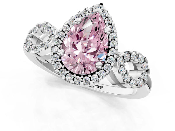 White Gold Pear-Shaped Pave Infinity Halo Engagement Ring Setting for Fancy Pink Center