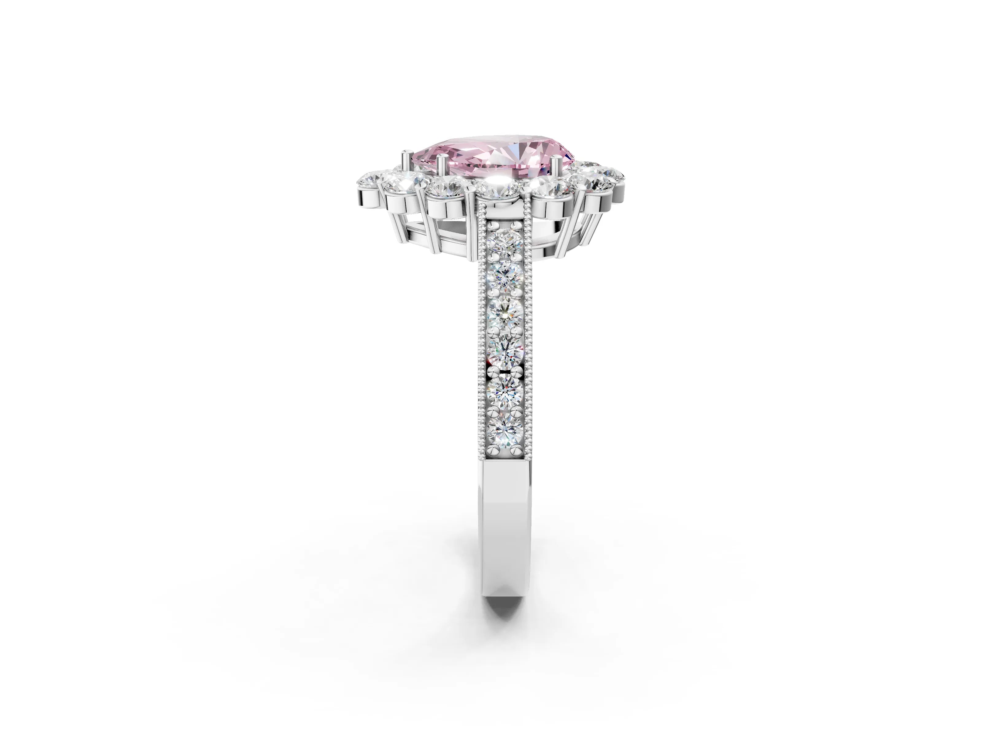 White gold Fancy Pink Pear Cut Cut Halo Diamond Pavé Engagement Ring with Milgrain Detailing_2
