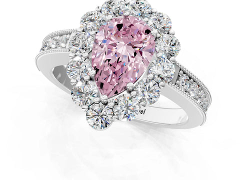 White gold Fancy Pink Pear Cut Cut Halo Diamond Pavé Engagement Ring with Milgrain Detailing_25