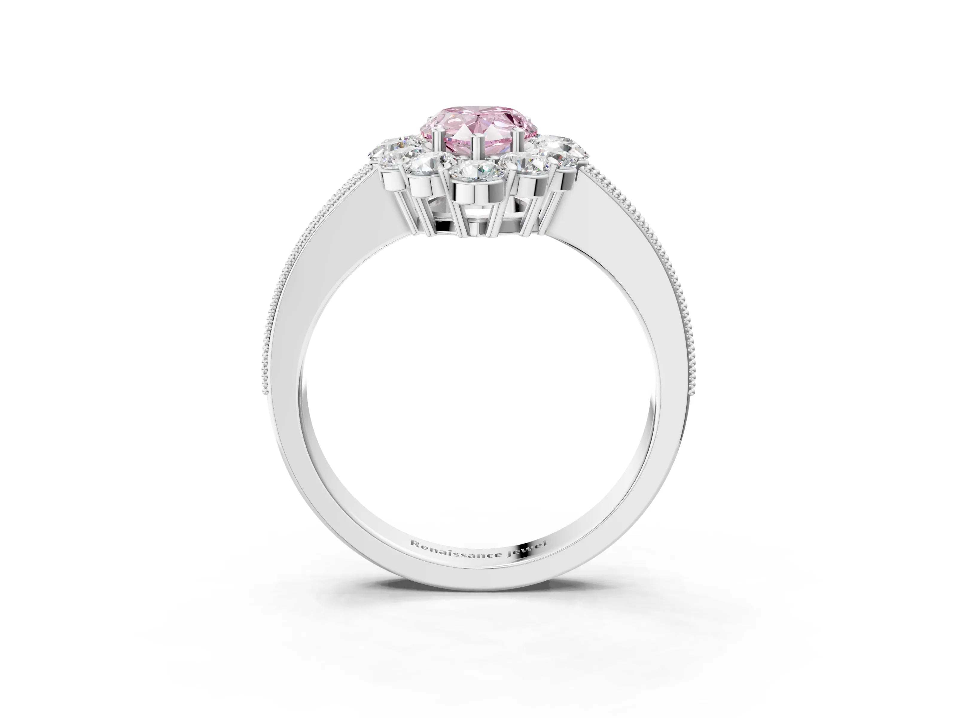 White gold Fancy Pink Pear Cut Cut Halo Diamond Pavé Engagement Ring with Milgrain Detailing_27