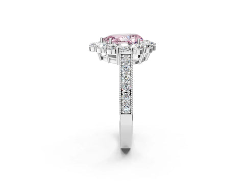 White gold Fancy Pink Pear Cut Cut Halo Diamond Pavé Engagement Ring with Milgrain Detailing_2