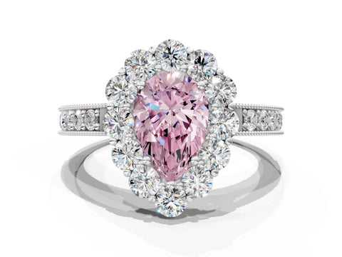 White gold Fancy Pink Pear Cut Cut Halo Diamond Pavé Engagement Ring with Milgrain Detailing_30