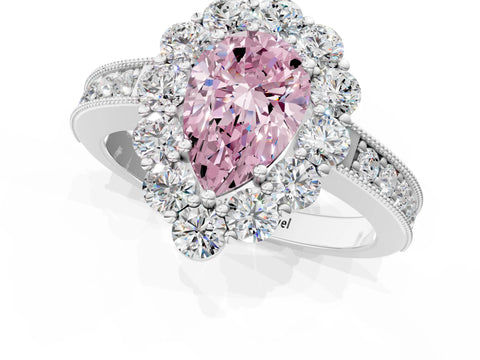 White gold Fancy Pink Pear Cut Cut Halo Diamond Pavé Engagement Ring with Milgrain Detailing_31