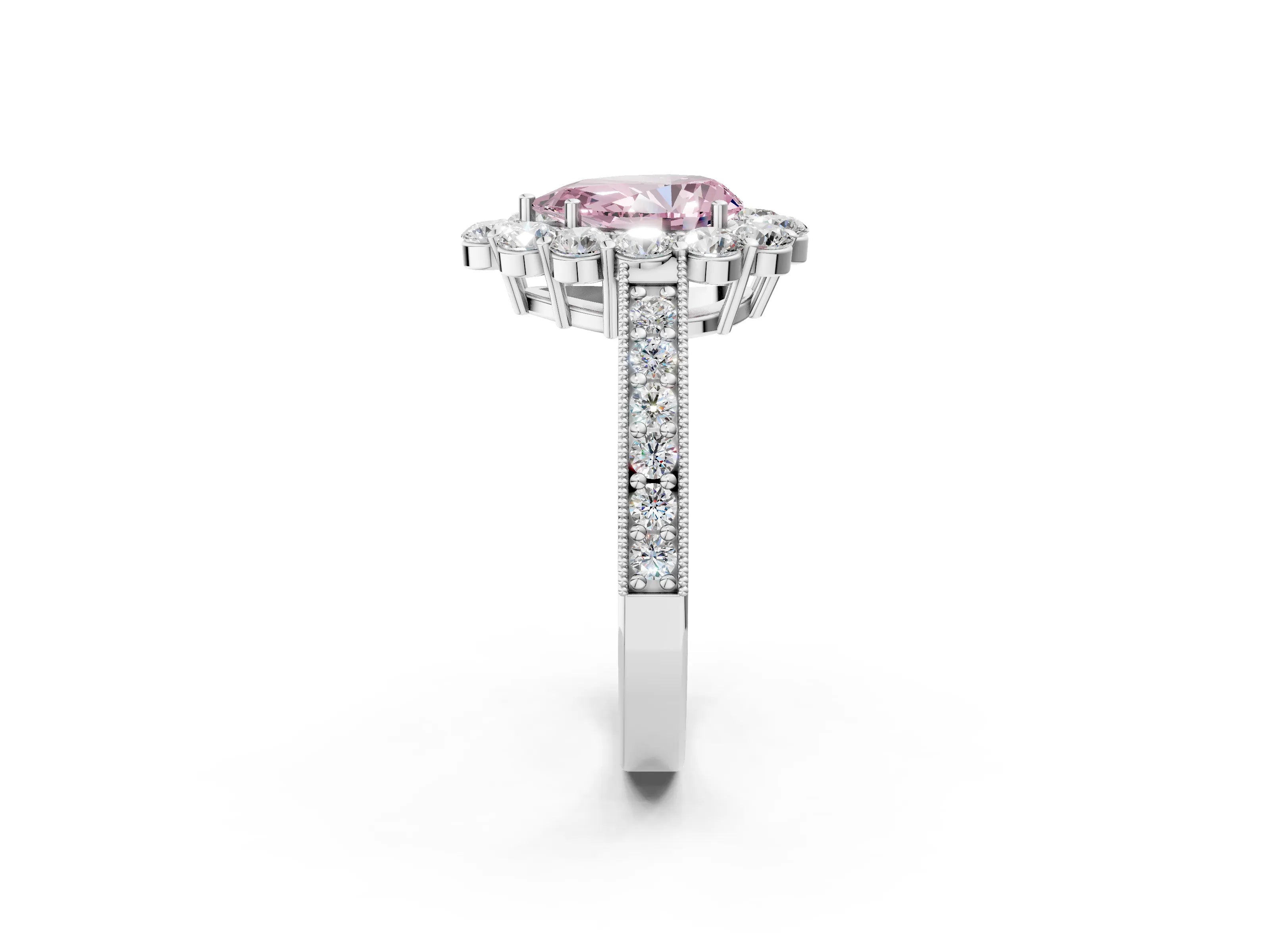 White gold Fancy Pink Pear Cut Cut Halo Diamond Pavé Engagement Ring with Milgrain Detailing_32