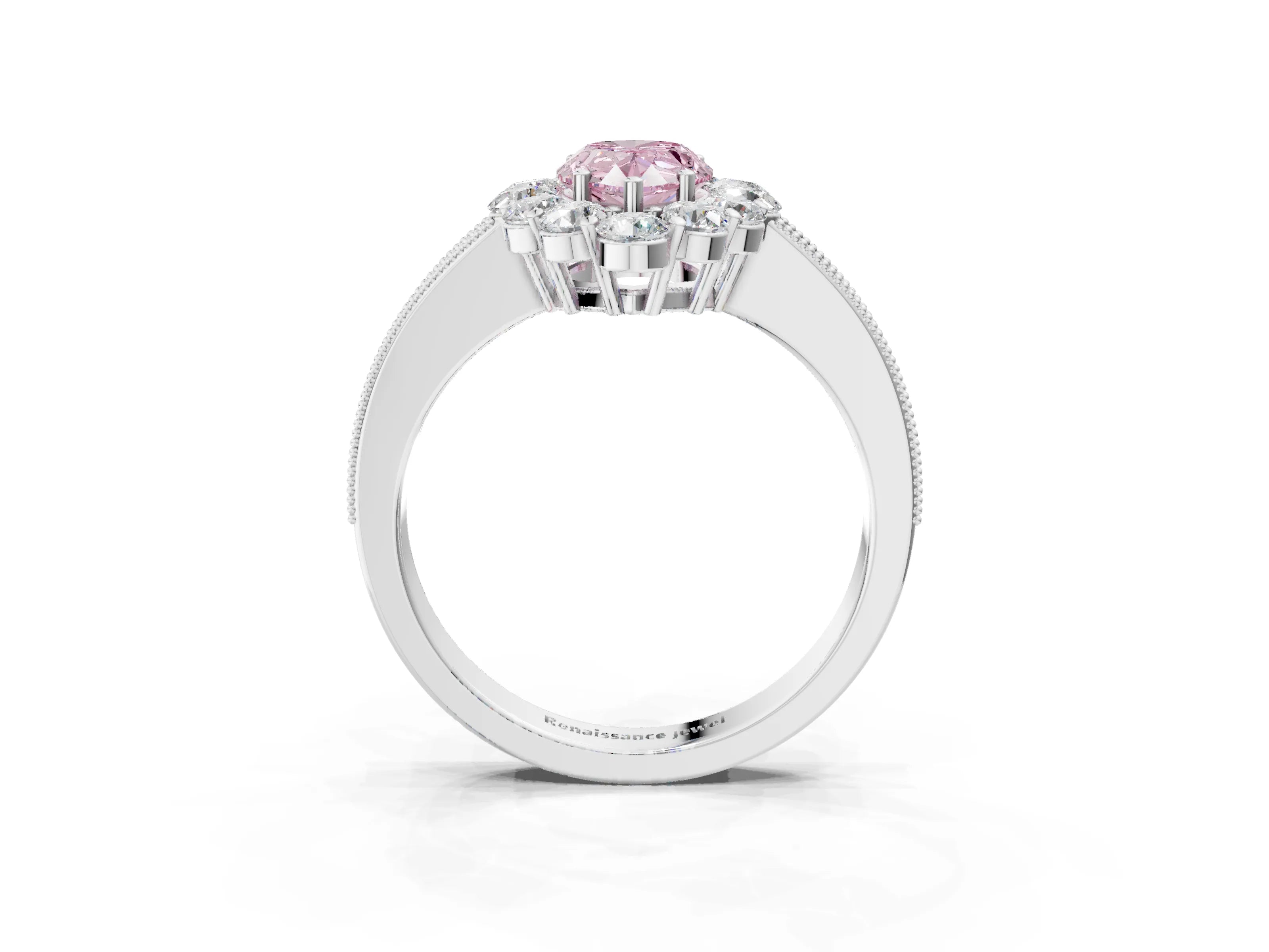 White gold Fancy Pink Pear Cut Cut Halo Diamond Pavé Engagement Ring with Milgrain Detailing_33