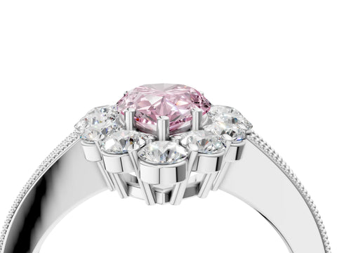 White gold Fancy Pink Pear Cut Cut Halo Diamond Pavé Engagement Ring with Milgrain Detailing_34