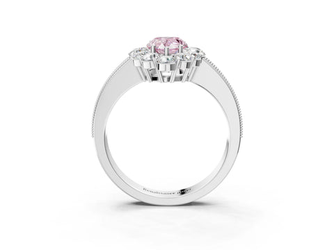 White gold Fancy Pink Pear Cut Cut Halo Diamond Pavé Engagement Ring with Milgrain Detailing_3