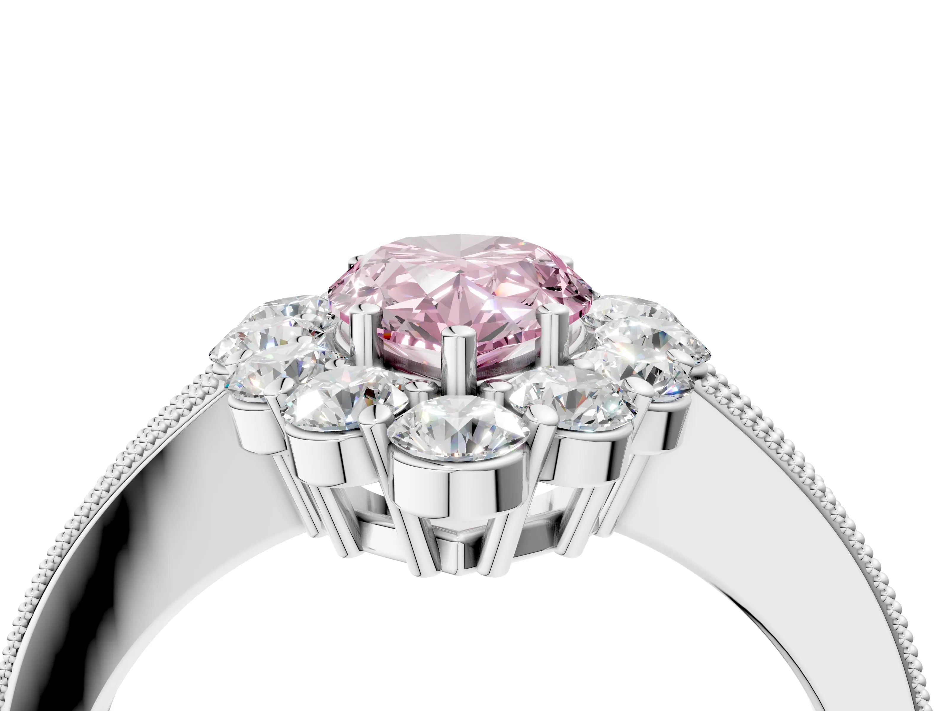 White gold Fancy Pink Pear Cut Cut Halo Diamond Pavé Engagement Ring with Milgrain Detailing_4