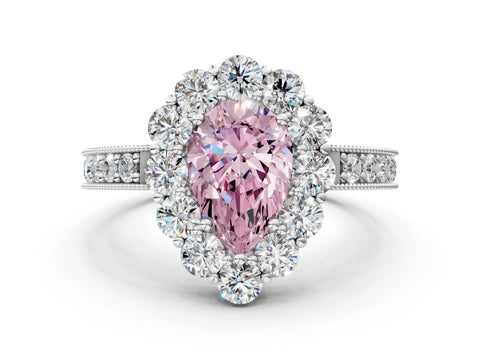 White gold Fancy Pink Pear Cut Cut Halo Diamond Pavé Engagement Ring with Milgrain Detailing_48