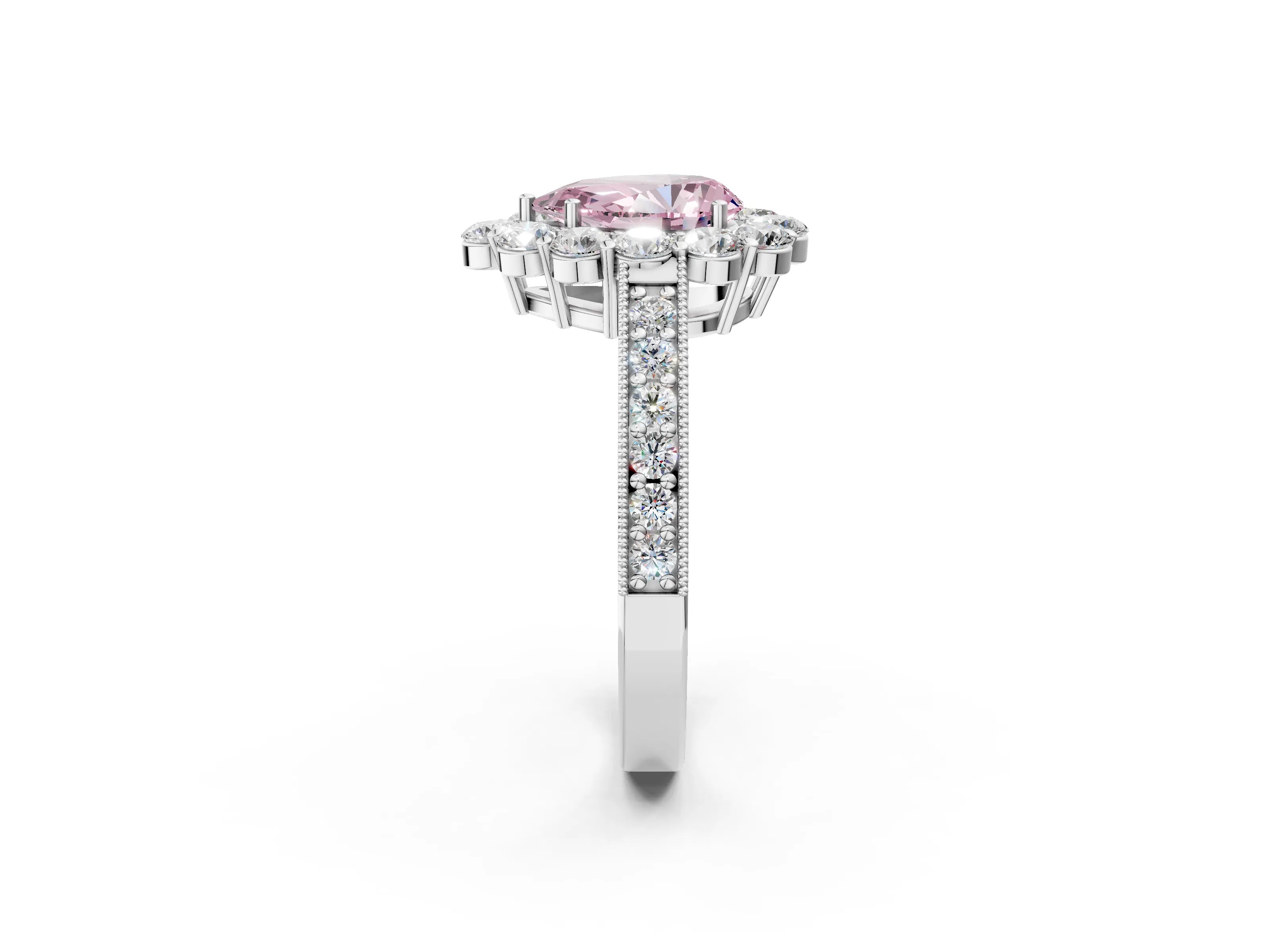 White gold Fancy Pink Pear Cut Cut Halo Diamond Pavé Engagement Ring with Milgrain Detailing_50