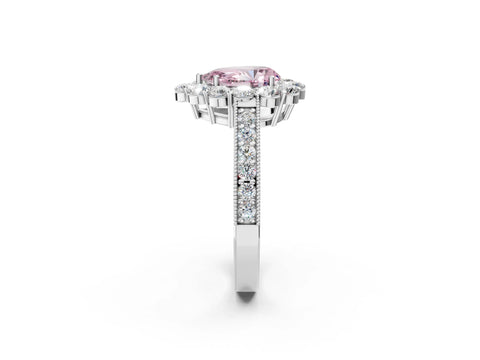 White gold Fancy Pink Pear Cut Cut Halo Diamond Pavé Engagement Ring with Milgrain Detailing_50