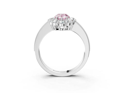 White gold Fancy Pink Pear Cut Cut Halo Diamond Pavé Engagement Ring with Milgrain Detailing_51