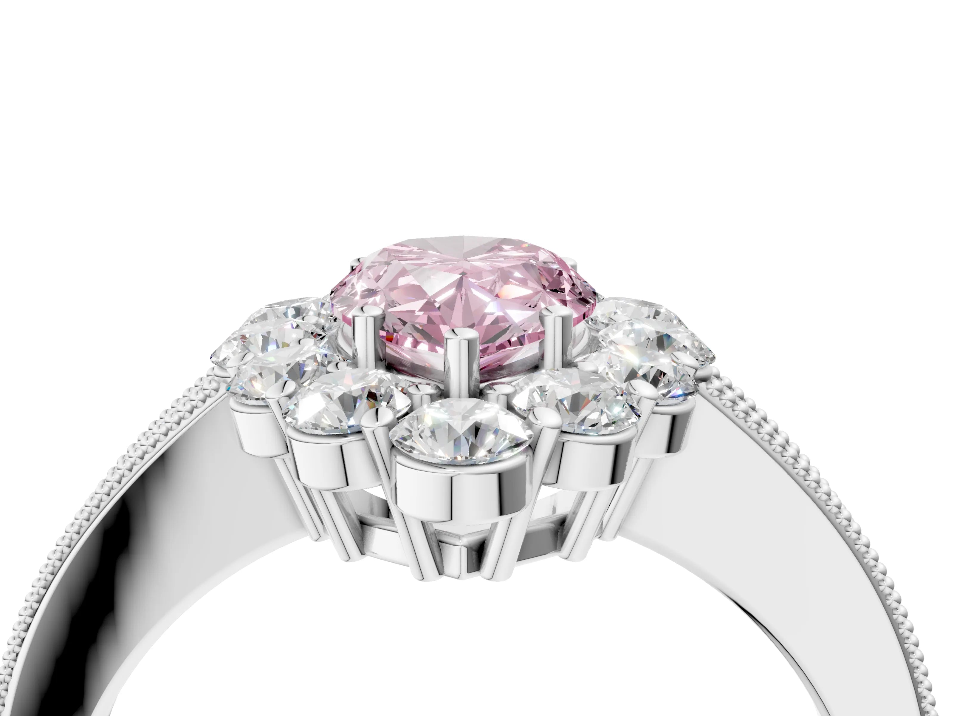 White gold Fancy Pink Pear Cut Cut Halo Diamond Pavé Engagement Ring with Milgrain Detailing_52