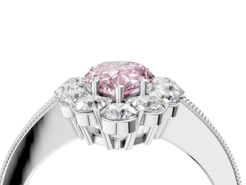White gold Fancy Pink Pear Cut Cut Halo Diamond Pavé Engagement Ring with Milgrain Detailing_52
