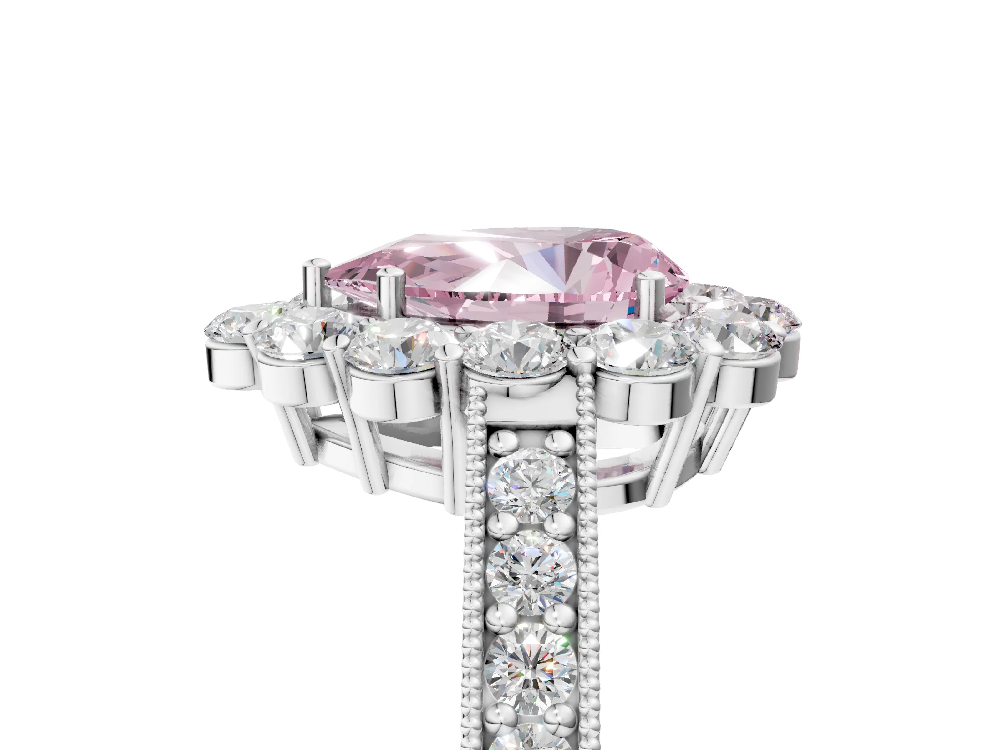 White gold Fancy Pink Pear Cut Cut Halo Diamond Pavé Engagement Ring with Milgrain Detailing_53