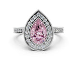 White gold Fancy Pink Pear Cut Cut Halo Pavé Diamond Ring