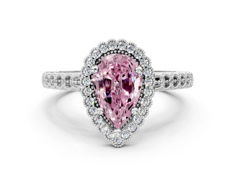 White gold Fancy Pink Pear Cut Cut Halo Pavé Solitaire Ring with Milgrain Band_12
