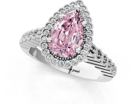 White gold Fancy Pink Pear Cut Cut Halo Pavé Solitaire Ring with Milgrain Band_13