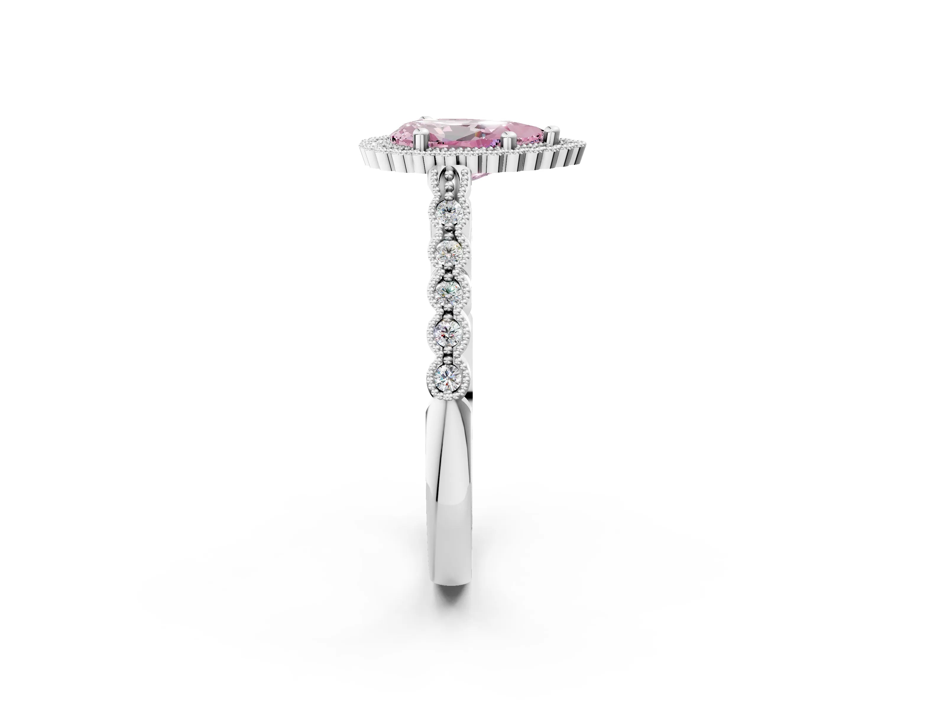 White gold Fancy Pink Pear Cut Cut Halo Pavé Solitaire Ring with Milgrain Band_14
