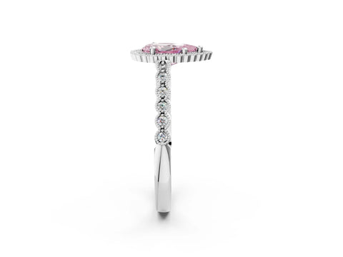 White gold Fancy Pink Pear Cut Cut Halo Pavé Solitaire Ring with Milgrain Band_14