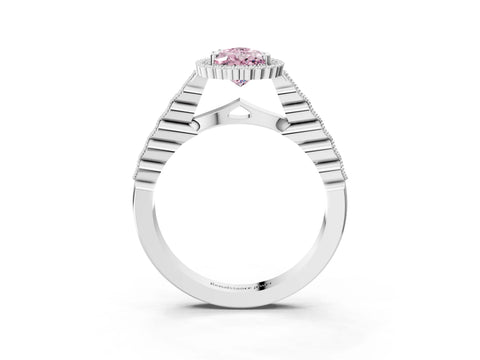 White gold Fancy Pink Pear Cut Cut Halo Pavé Solitaire Ring with Milgrain Band_15