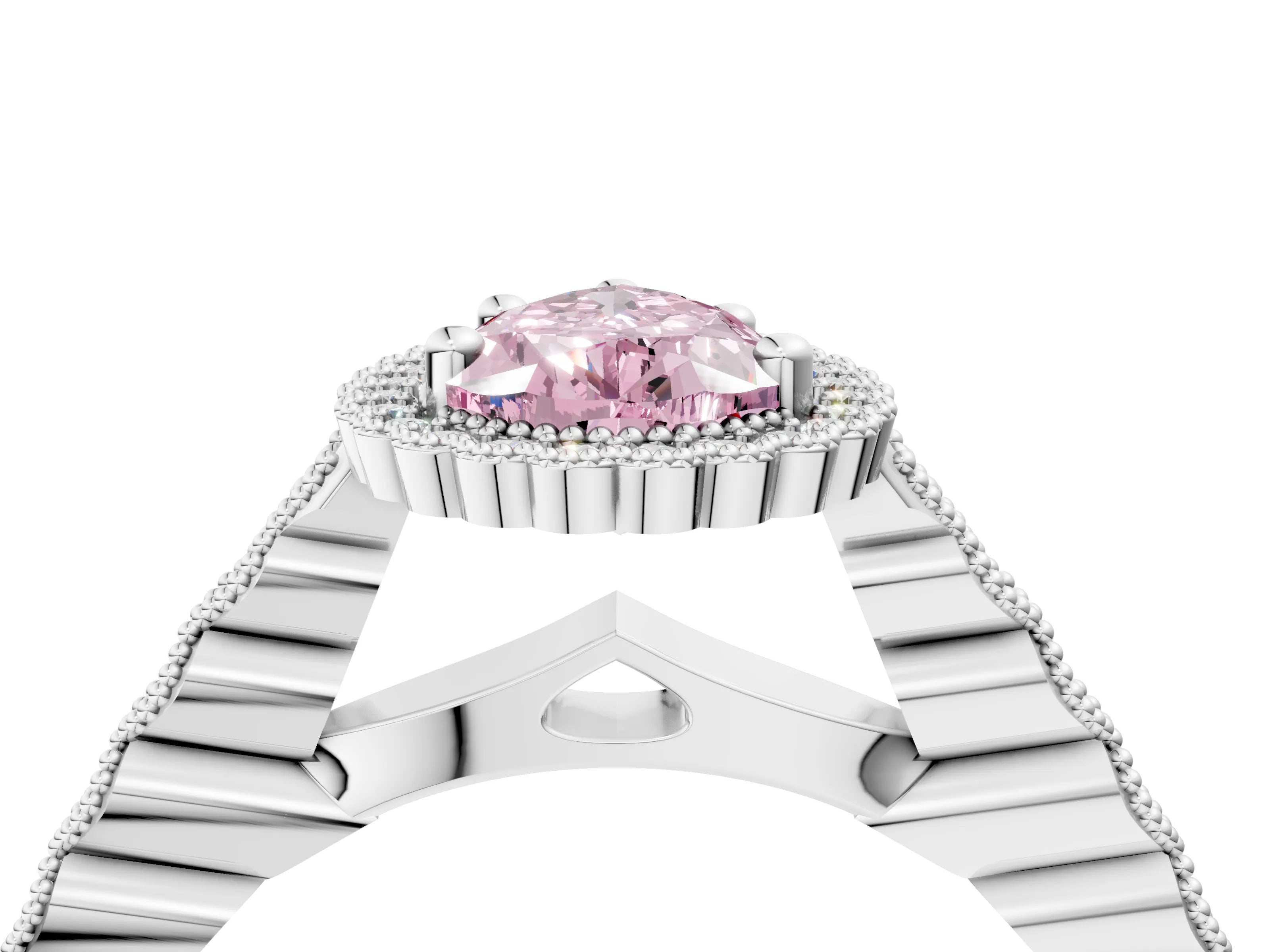 White gold Fancy Pink Pear Cut Cut Halo Pavé Solitaire Ring with Milgrain Band_16