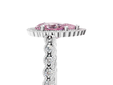 White gold Fancy Pink Pear Cut Cut Halo Pavé Solitaire Ring with Milgrain Band_17