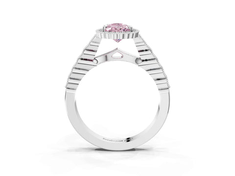 White gold Fancy Pink Pear Cut Cut Halo Pavé Solitaire Ring with Milgrain Band_3