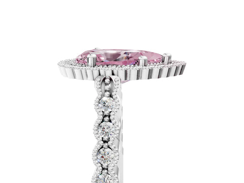 White gold Fancy Pink Pear Cut Cut Halo Pavé Solitaire Ring with Milgrain Band_5