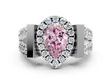 White gold Fancy Pink Pear Cut Cut Halo Split Shank Prong Set Ring