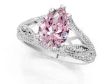 White gold Fancy Pink Pear Cut Cut Milgrain Pave Diamond Engagement Ring with Four-Prong Setting_4
