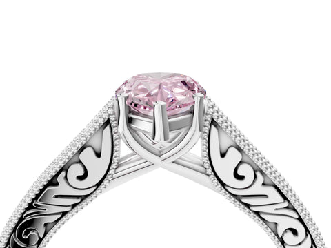 White gold Fancy Pink Pear Cut Cut Pave Band Milgrain Solitaire Ring_4