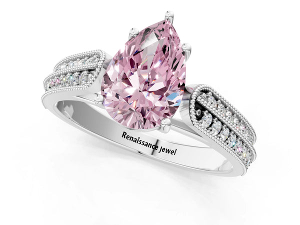 Platinum Fancy Pink Pear Cut Cut Pave Split Shank Engagement Ring with Four-Prong Setting