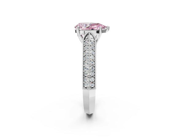 Platinum Fancy Pink Pear Cut Cut Pave Split Shank Engagement Ring with Four-Prong Setting
