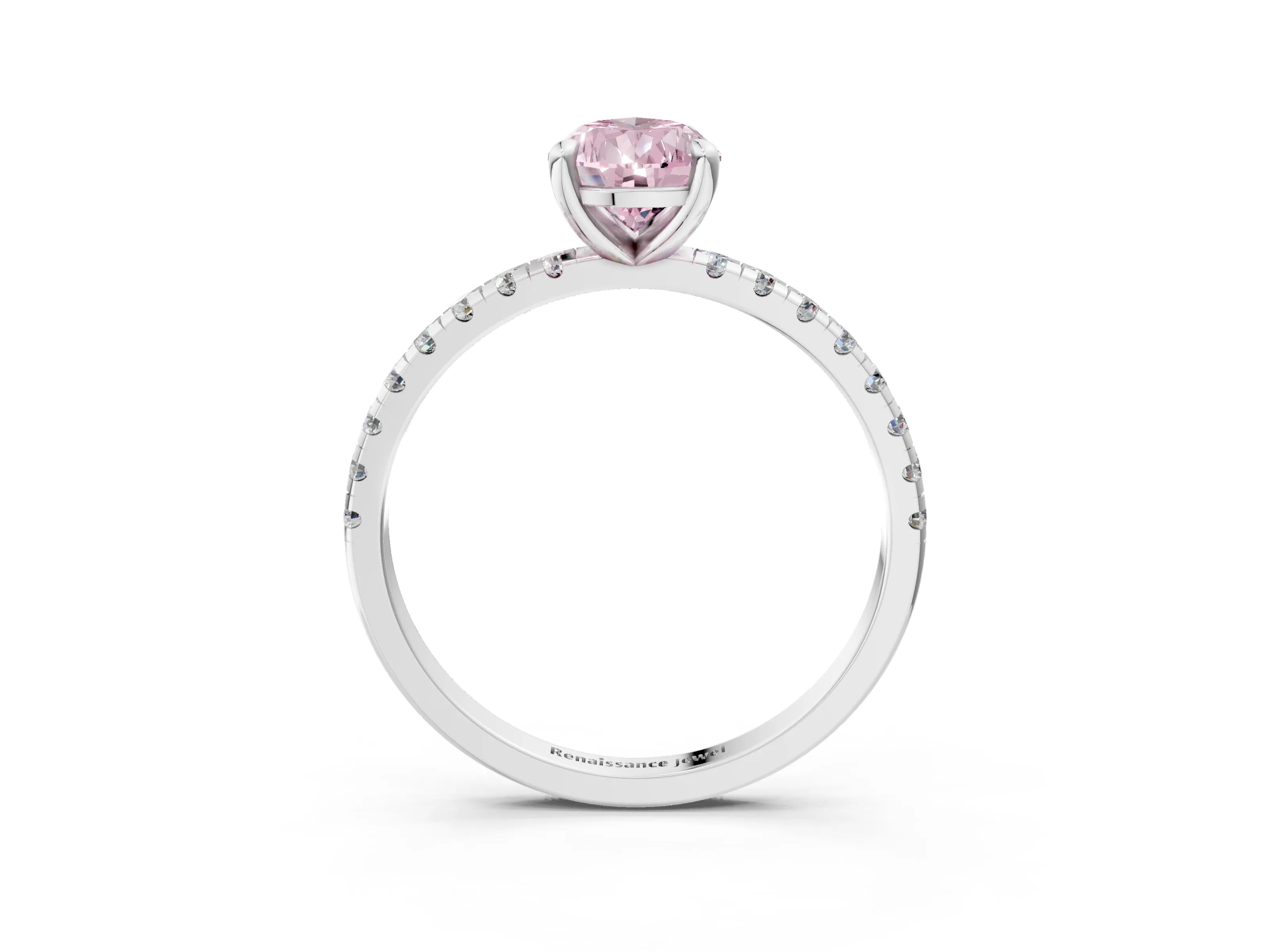 White gold Fancy Pink Pear Cut Diamond Brilliant Solitaire Ring with Pavé Band and Four-Prong Setting_3